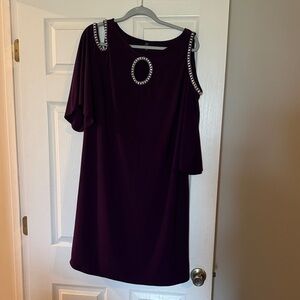 JBS Purple Cold Shoulder Dress with Silver Accents 1X